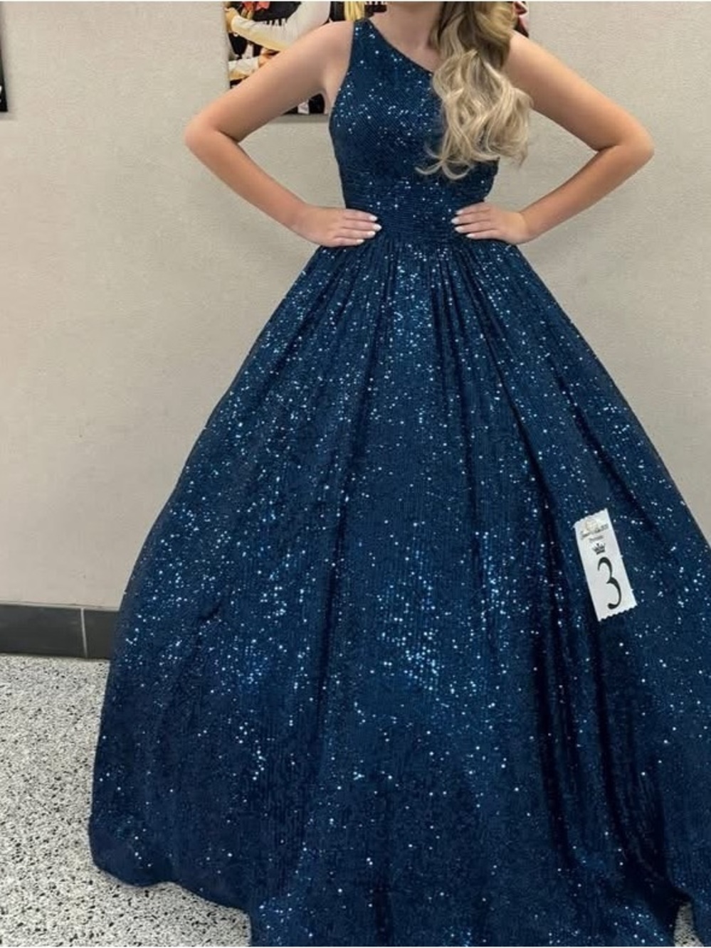 Sherri Hill Navy Sequin A-Line Prom Gown